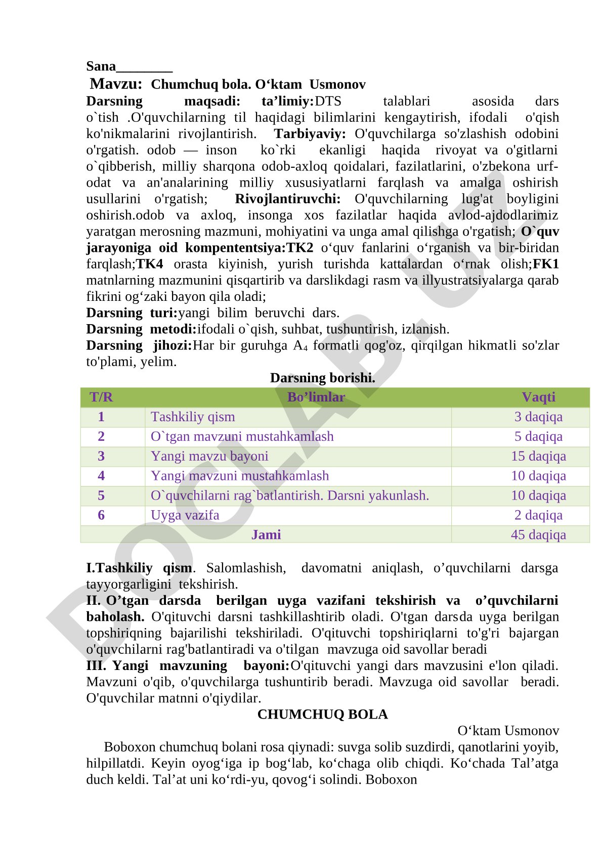 O‘zbek tili dars ishlanmasi