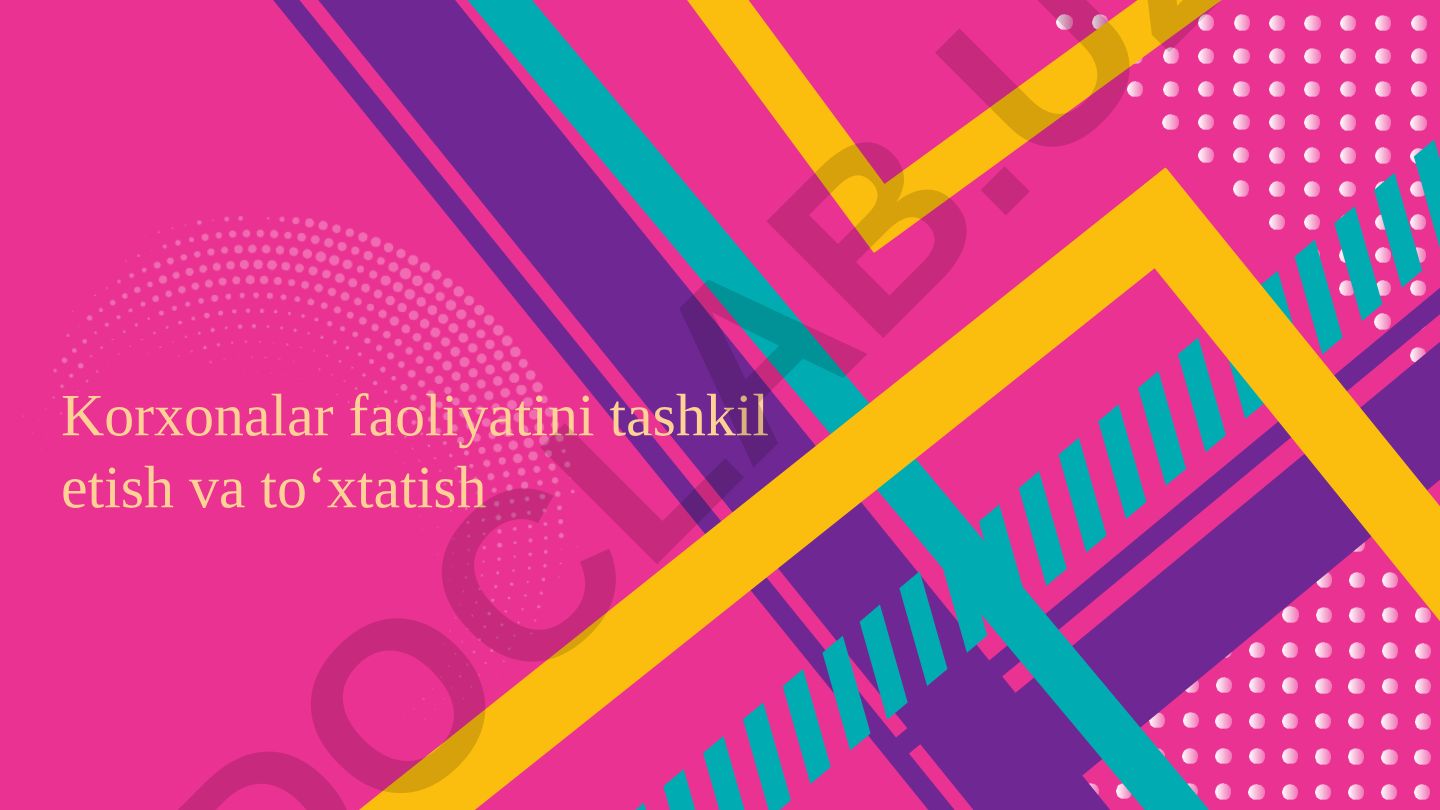 Korxonalar faoliyatini tashkil etish va to‘xtatish
