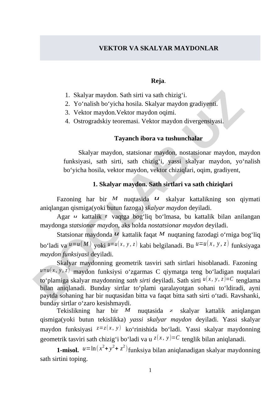 VEKTOR VA SKALYAR MAYDONLAR