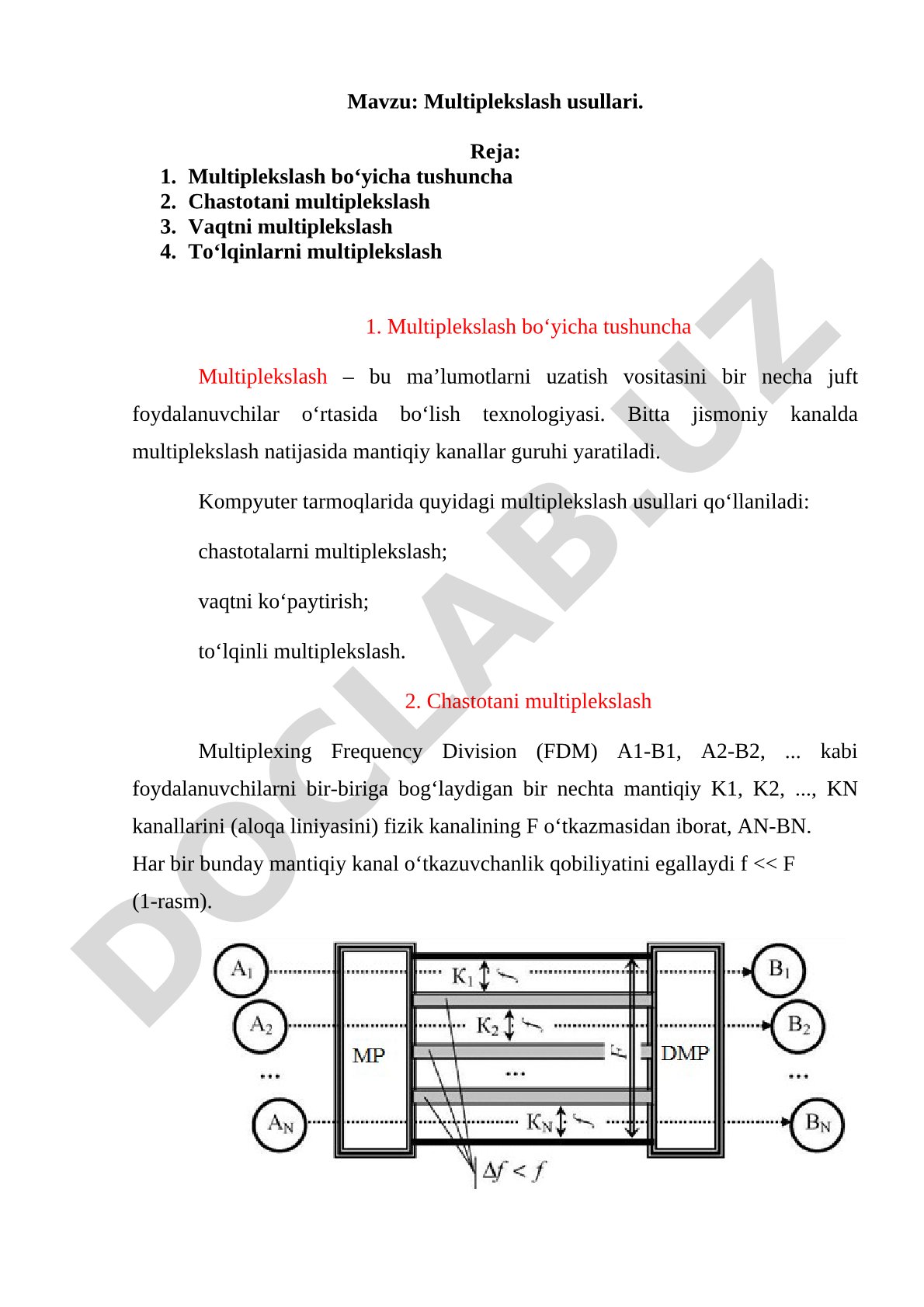 Multiplekslash usullari kurs ishi