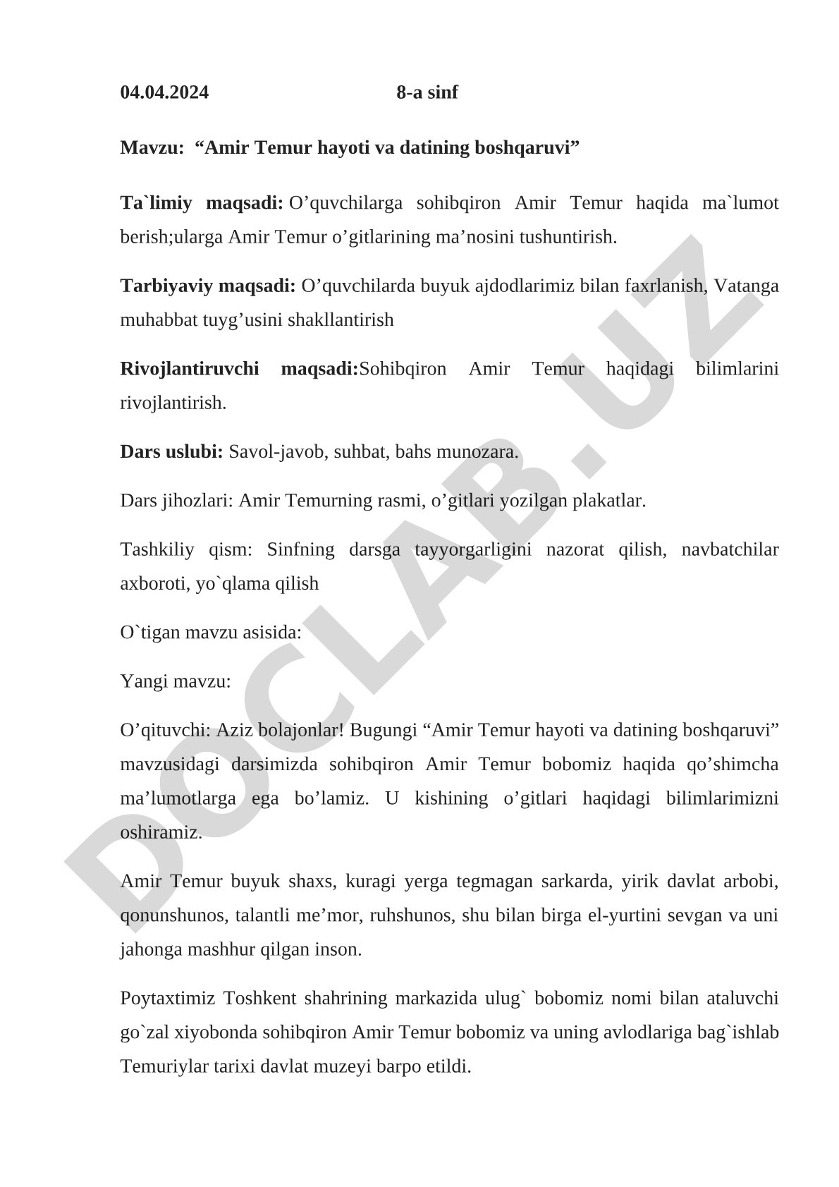 Amir Temur dars ishlanmasi