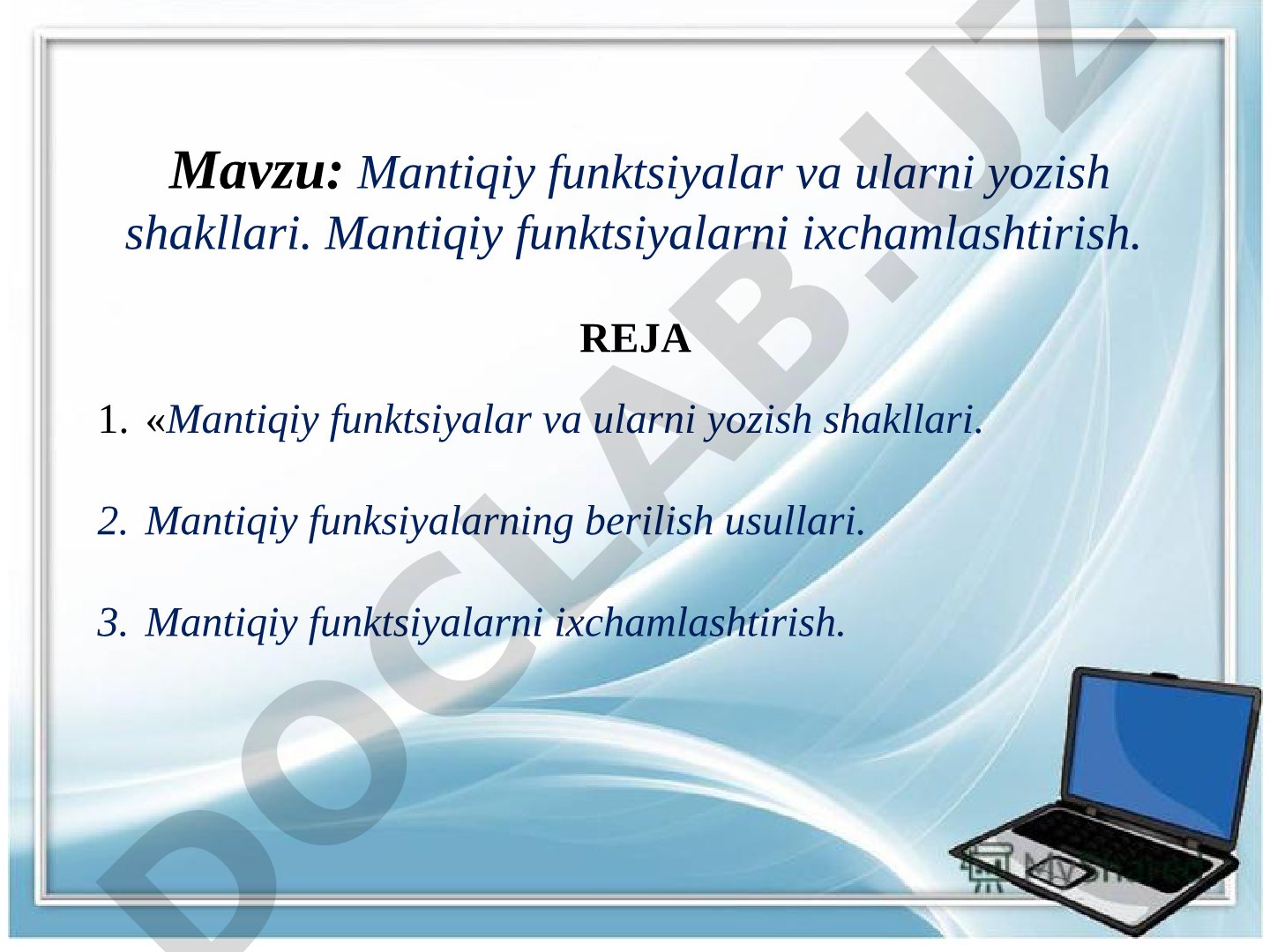 Mantiqiy funktsiyalar taqdimoti
