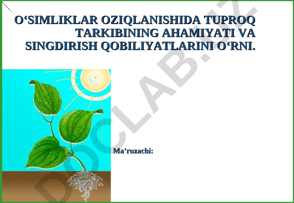 O‘simliklar oziqlanishida tuproq tarkibining ahamiyati va singdirish qobiliyatlarini o‘rni