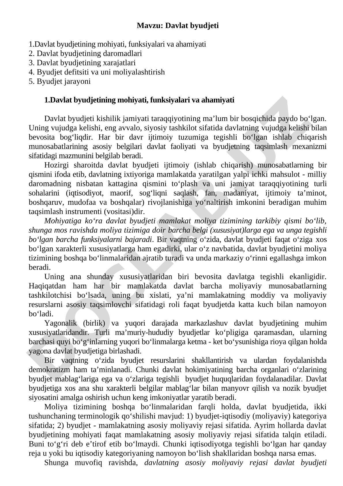 Davlat byudjeti kurs ishi