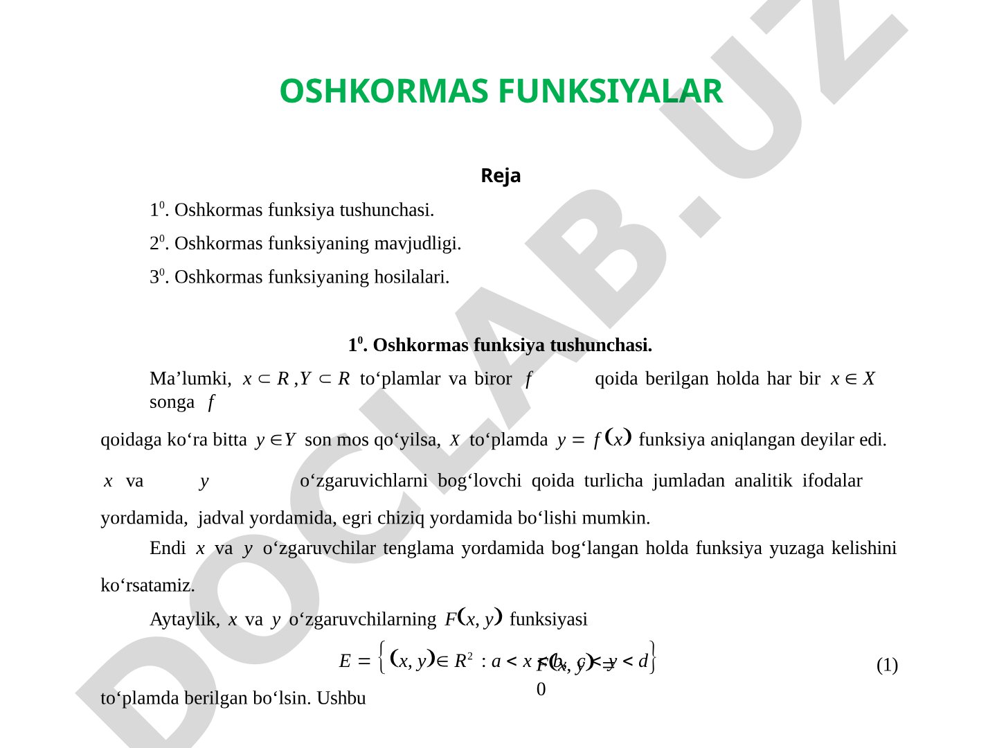 Oshkormas funksiyalar taqdimoti