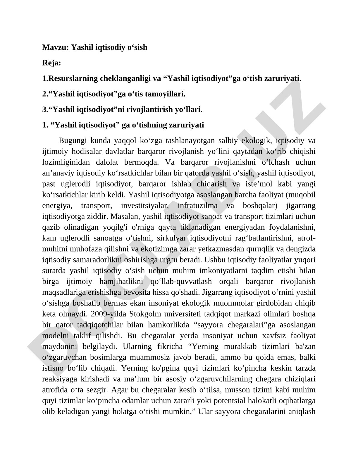 Yashil iqtisodiyot kurs ishi