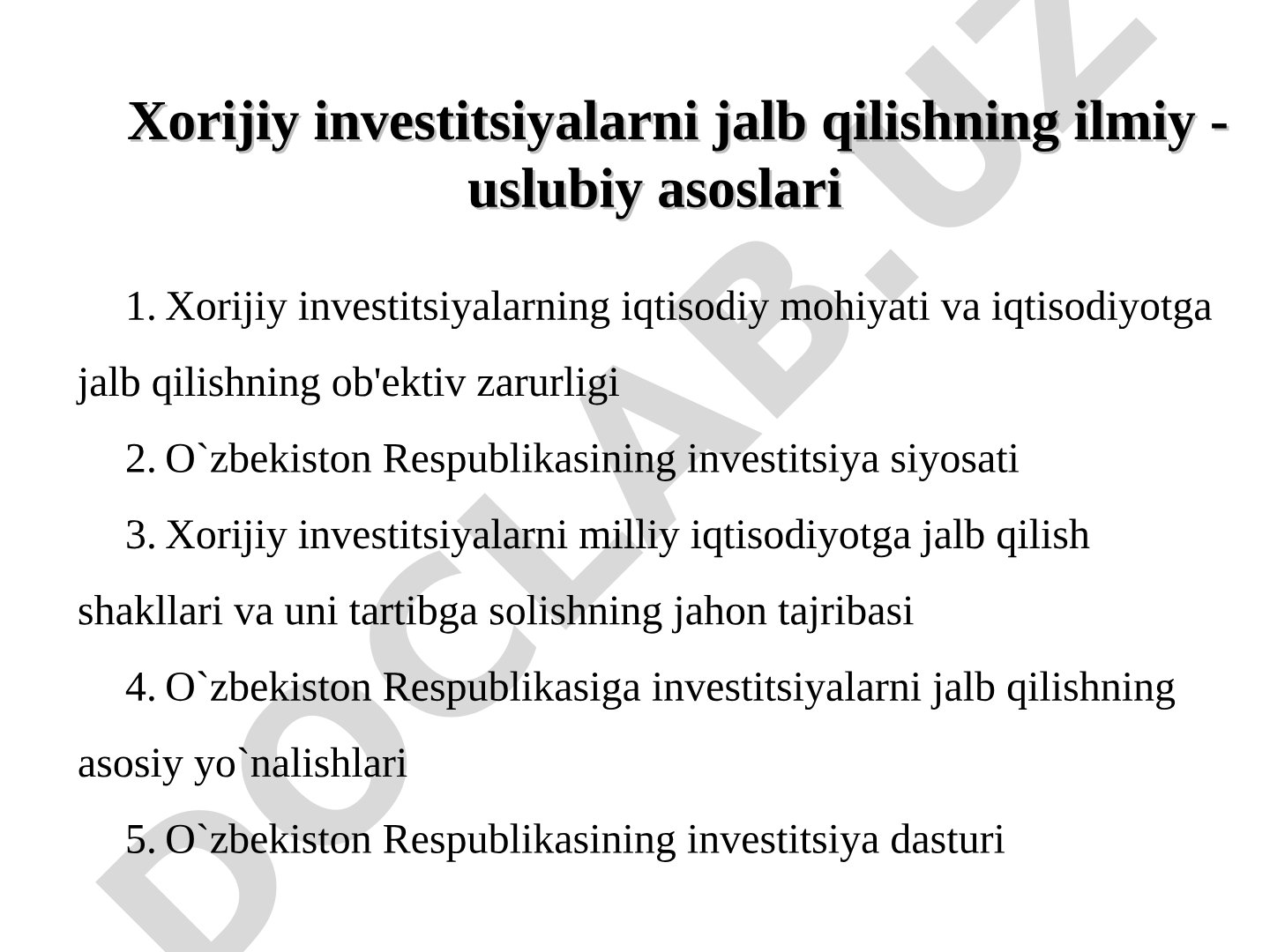 Xorijiy investitsiyalar taqdimoti