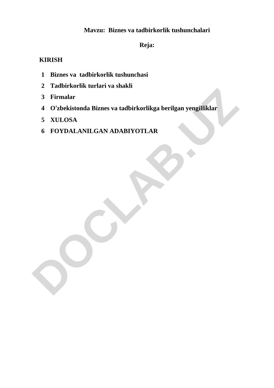Biznes va tadbirkorlik tushunchalari