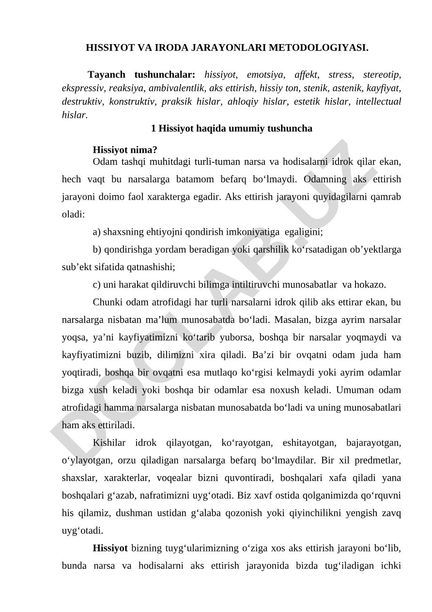 Hissiyot va iroda jarayonlari metodologiyasi