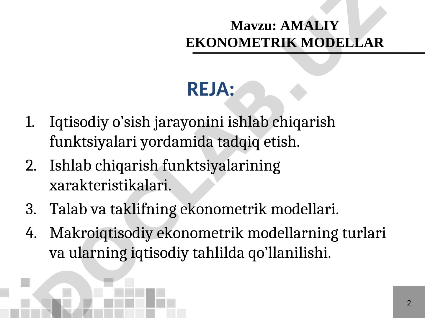 Amaliy ekonometrik modellar 2