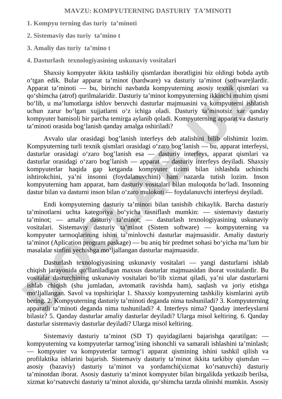Dasturiy ta'minot haqida ma'lumotnoma