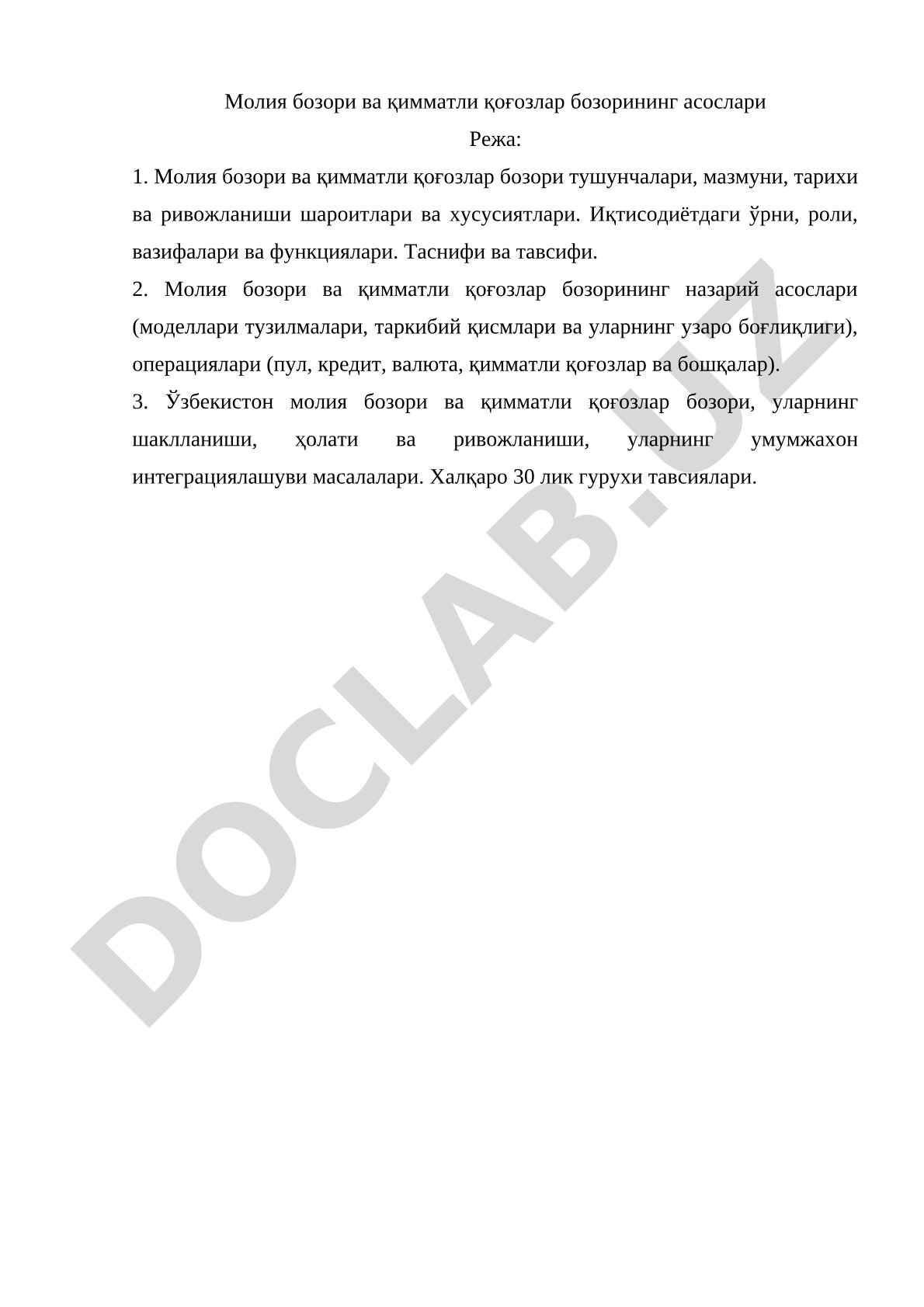 Moliya bozori kurs ishi