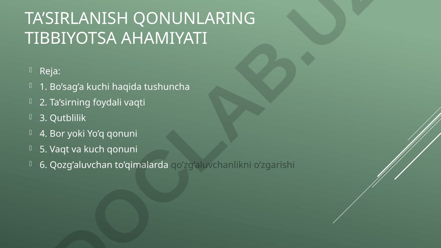 Ta’sir qonunlarining tibbiyotdagi ahamiyati