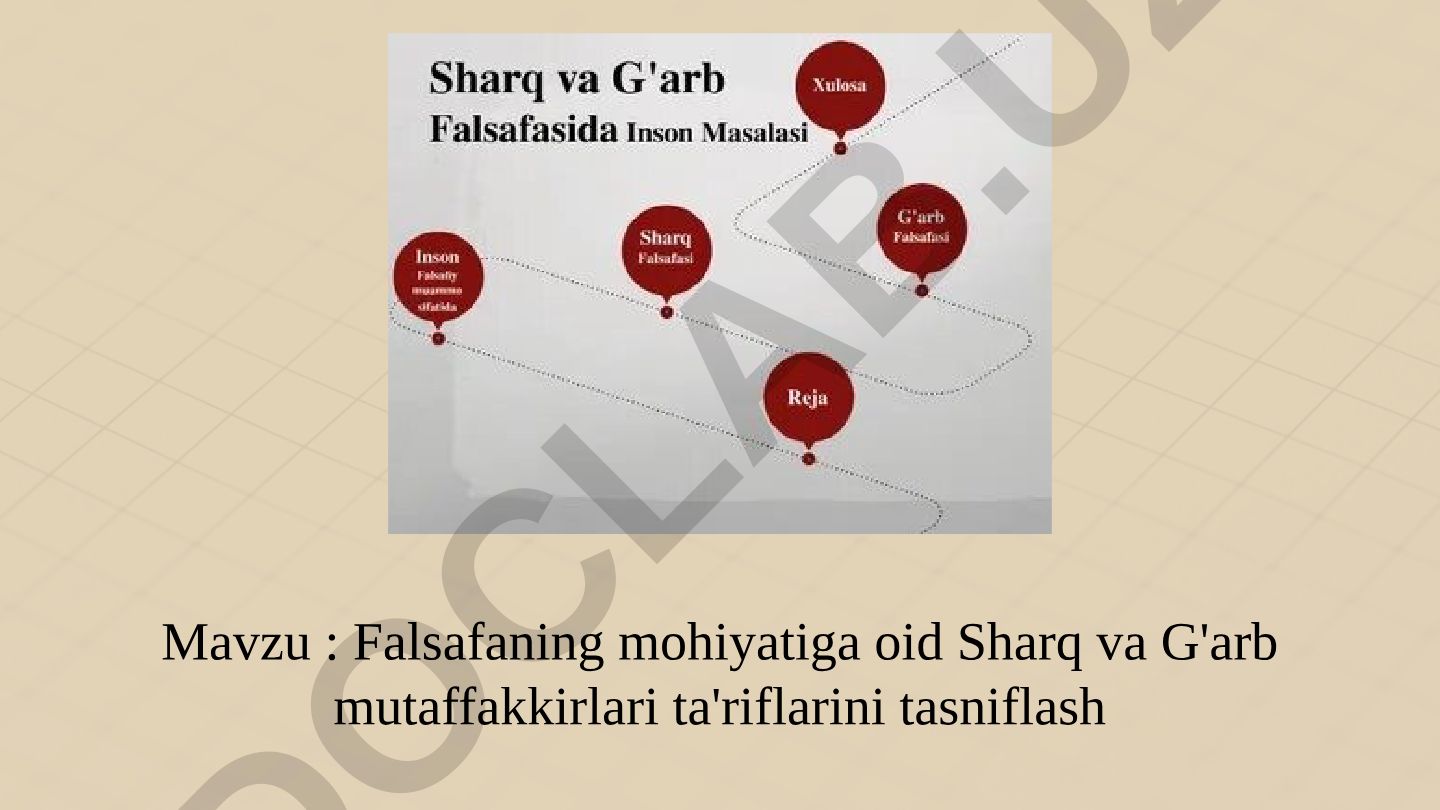 Falsafaning mohiyatiga oid Sharq va G'arb mutaffakkirlari ta'riflarini tasniflash