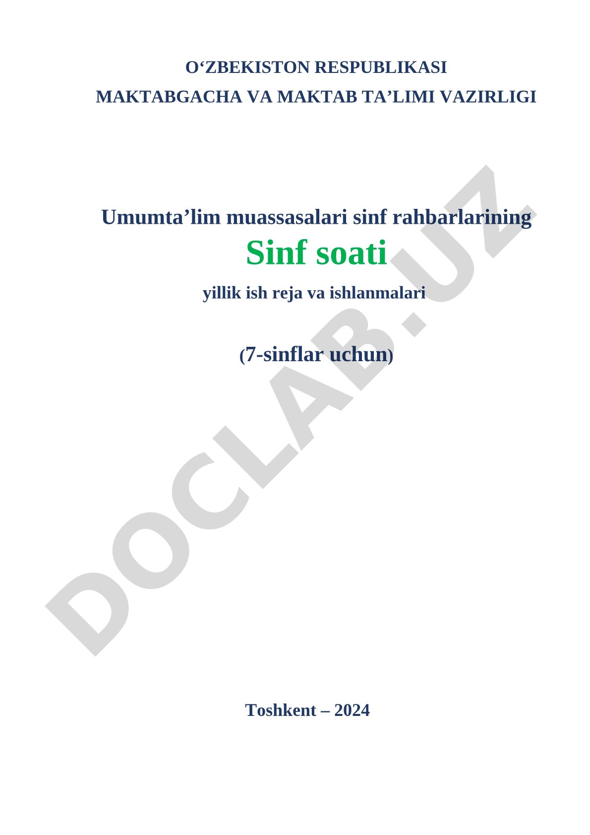 Sinf soati yillik ish rejasi
