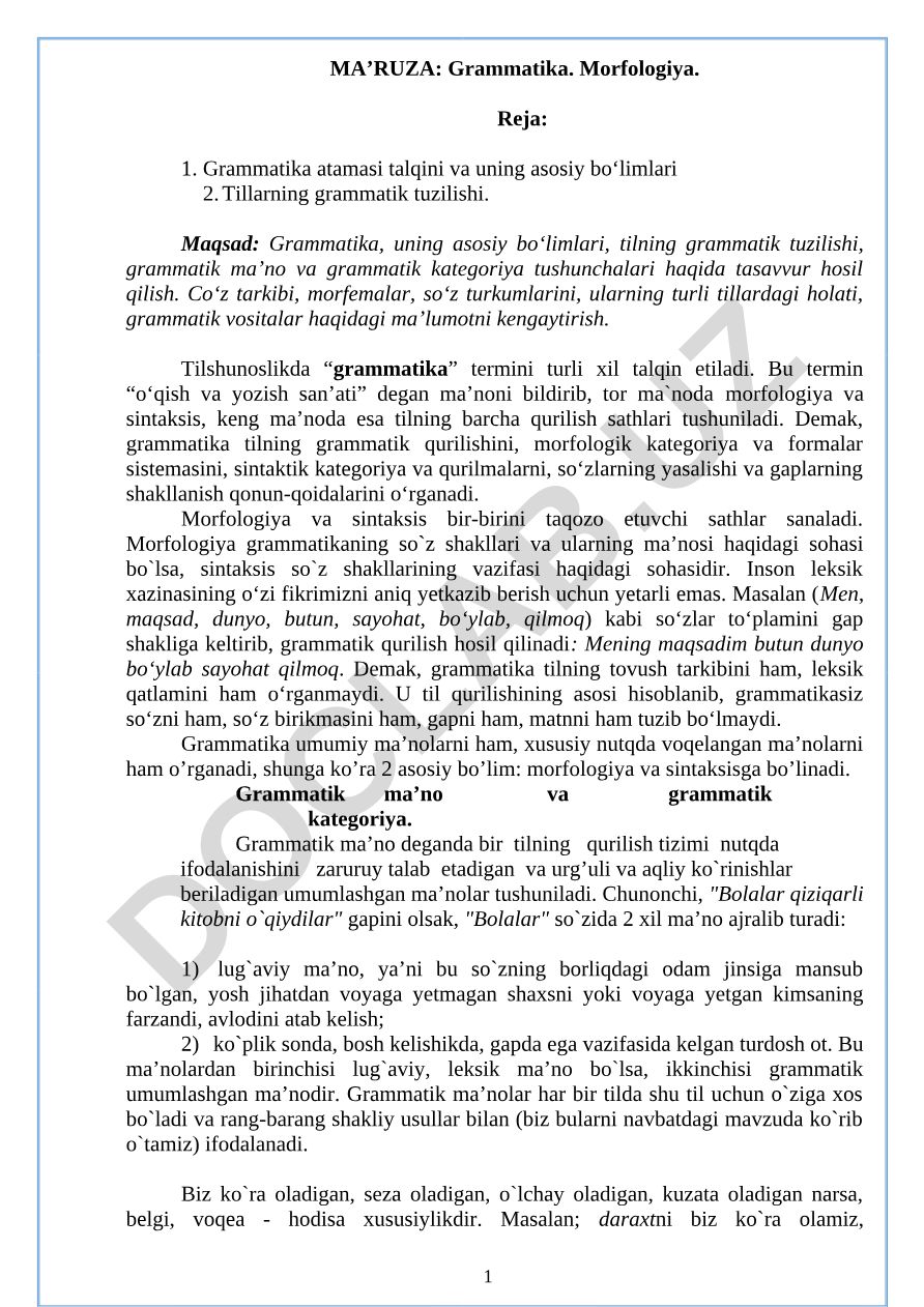 Grammatika va morfologiya asoslari