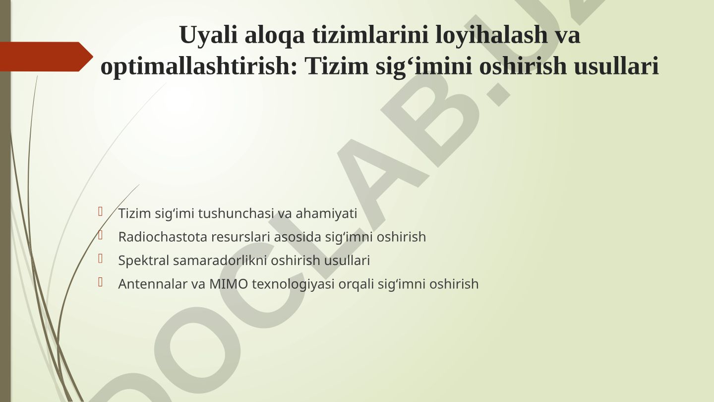 Uyali aloqa tizimlarini loyihalash va optimallashtirish: Tizim sig‘imini oshirish usullari