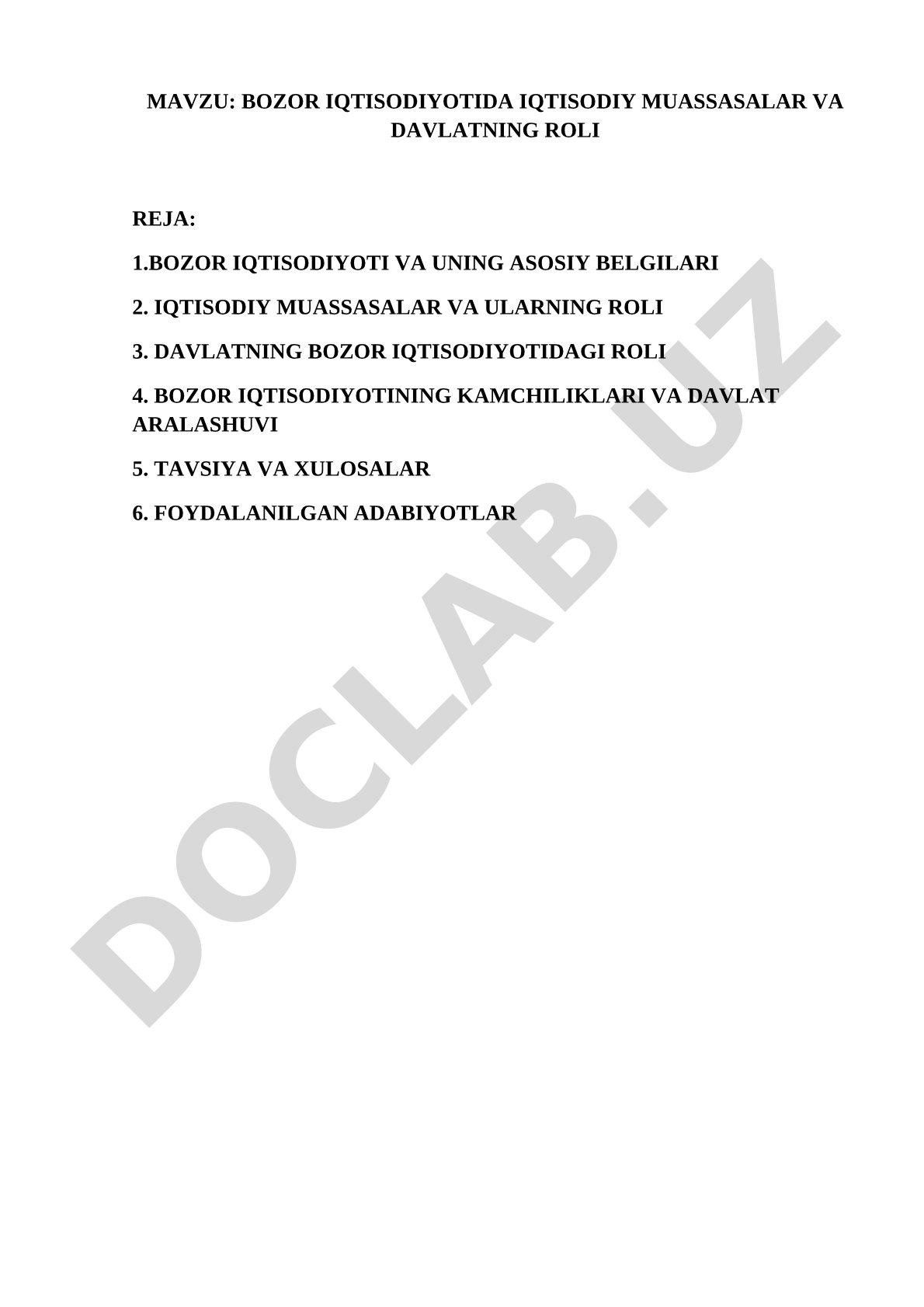 Bozor iqtisodiyoti kurs ishi