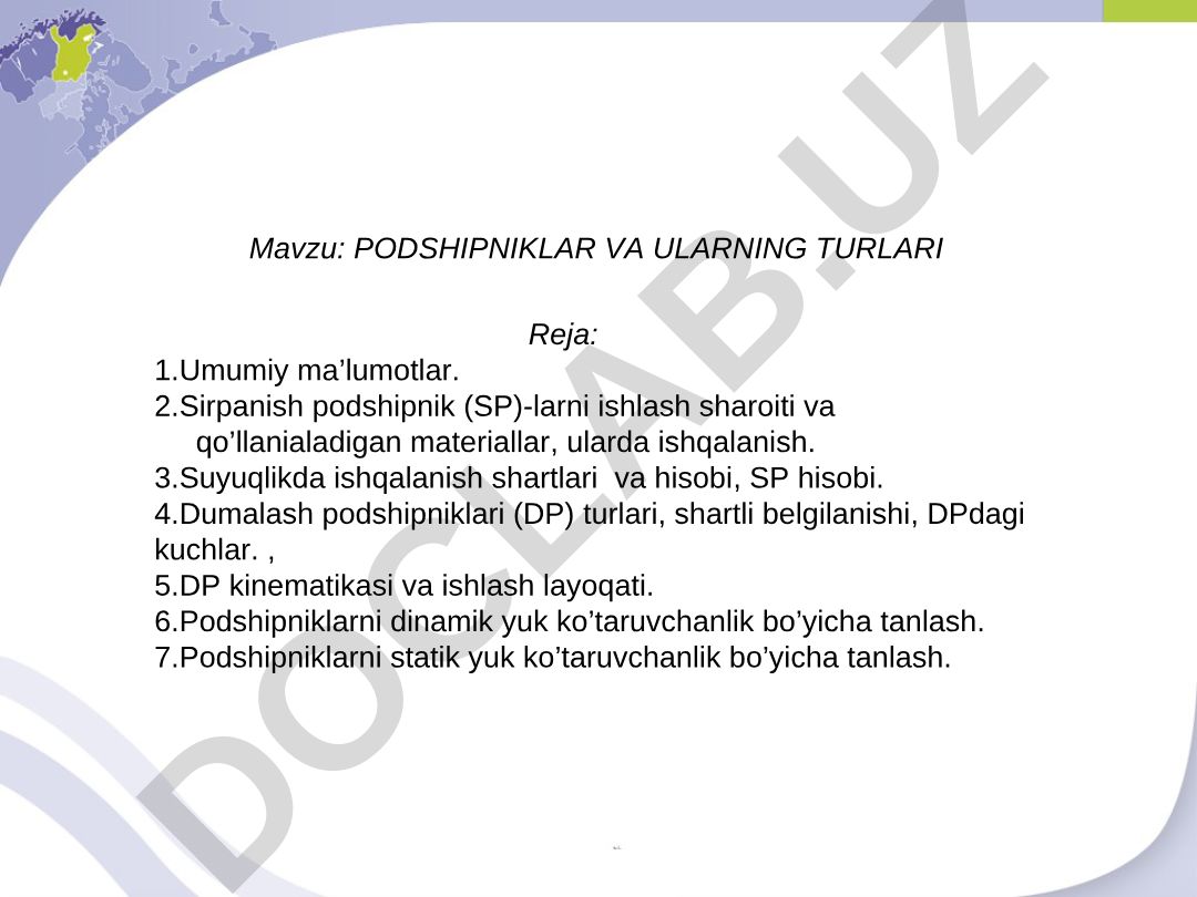 PODSHIPNIKLAR VA ULARNING TURLARI