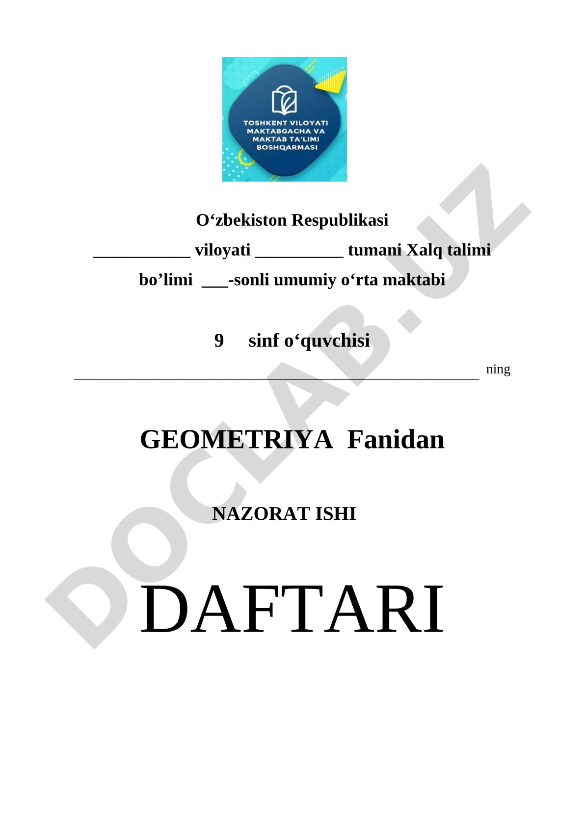 Geometriya fanidan nazorat ishi