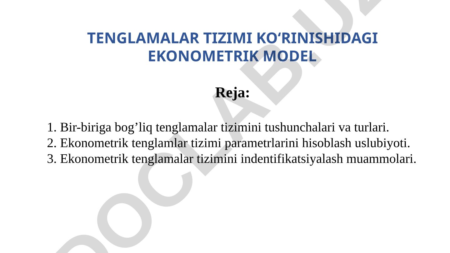 Tenglamalar tizimi ko'rinishidagi ekonometrik model