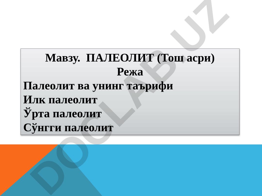 ПАЛЕОЛИТ (Тош асри)