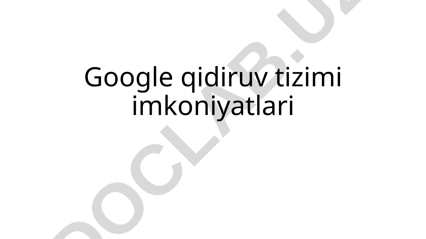 Google qidiruv tizimi imkoniyatlari va operatorlari