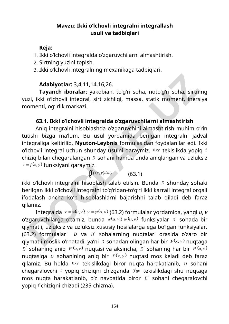 Ikki o‘lchovli integralni integrallash usuli va tadbiqlari