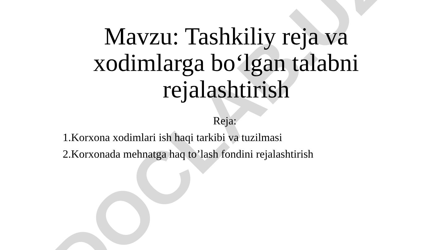 Tashkiliy reja va xodimlarga bo‘lgan talabni rejalashtirish