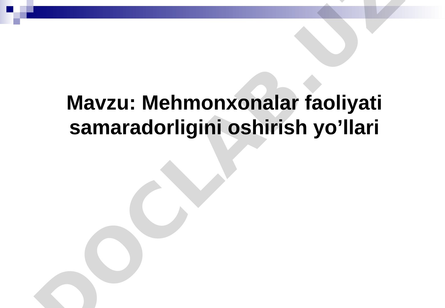 Mehmonxona faoliyati taqdimoti