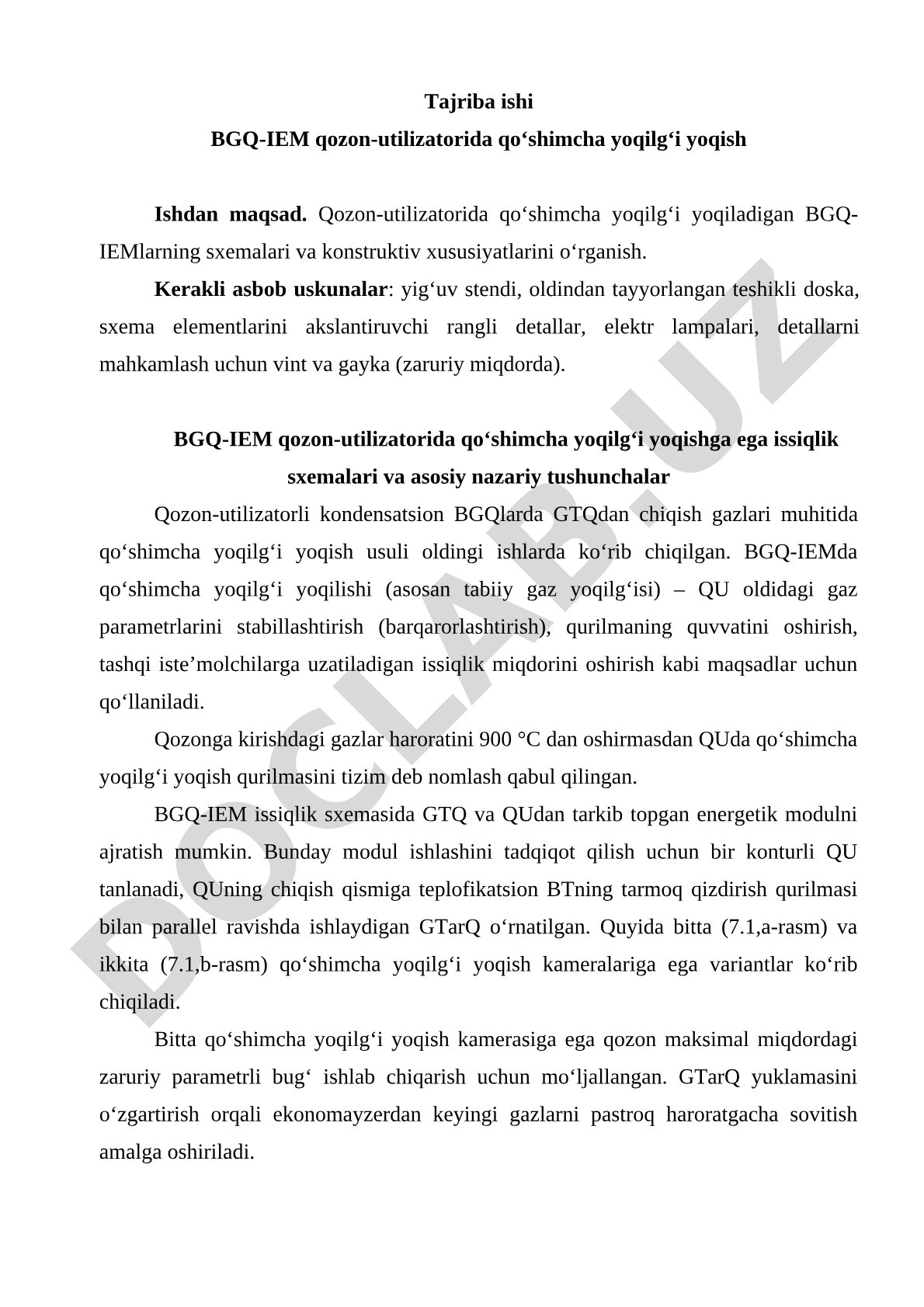 BGQ-IEM qozon-utilizatorida qo'shimcha yoqilg'i yoqish