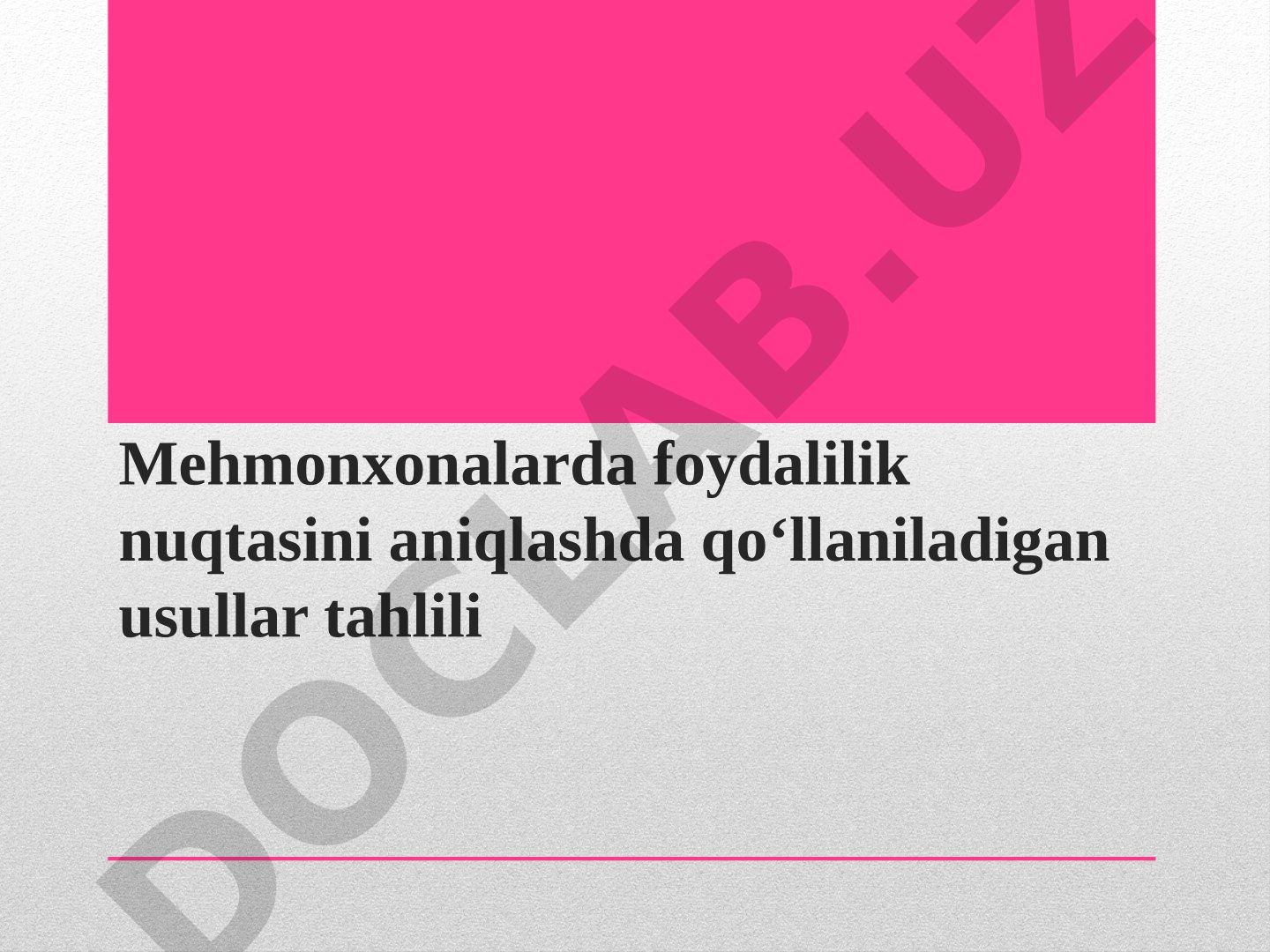 Mehmonxona moliyaviy tahlili taqdimoti