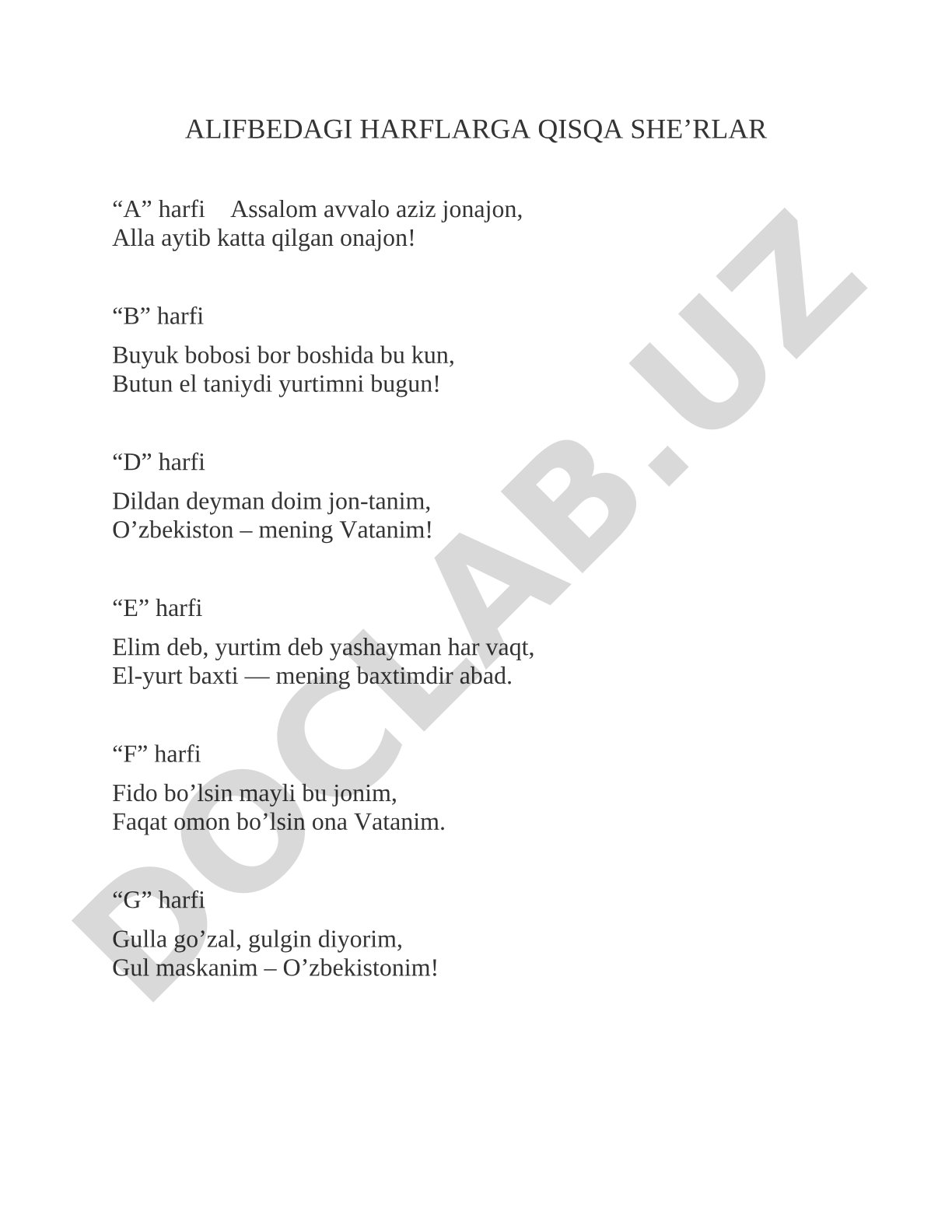 Alifbo harflari uchun sheʼrlar