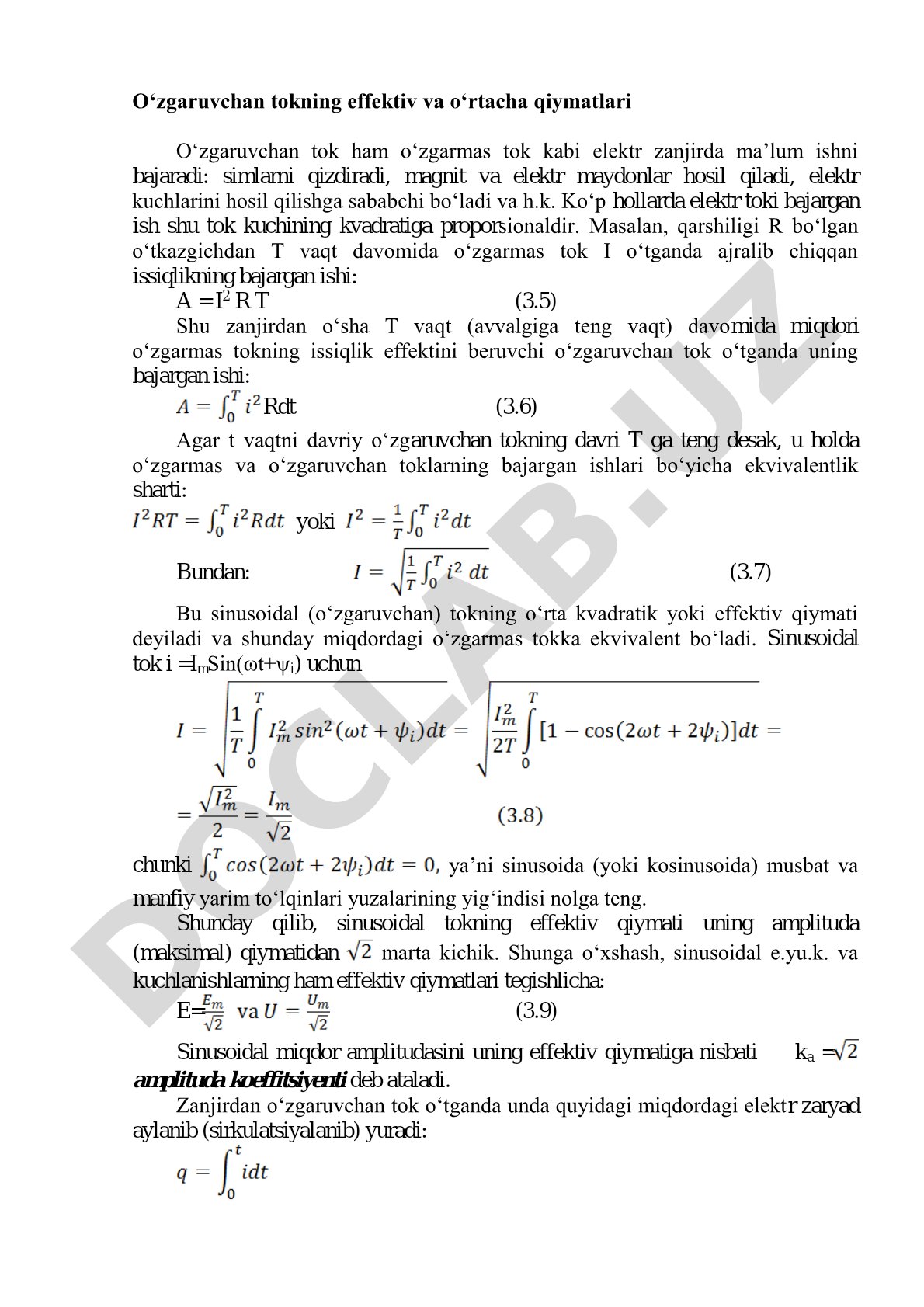 O'zgaruvchan tok effektiv qiymati PDF