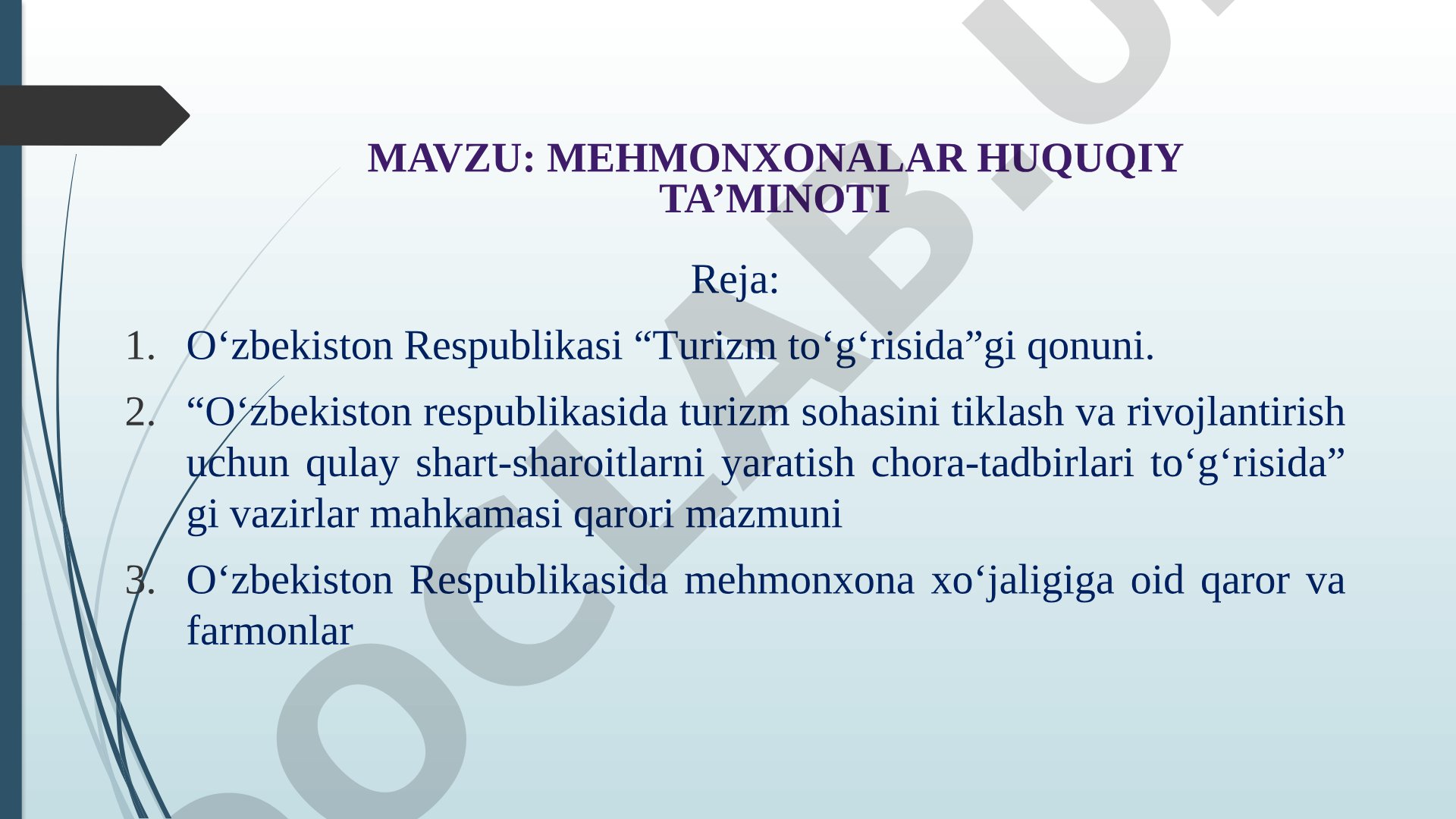 Mehmonxonalar huquqiy ta'minoti taqdimoti