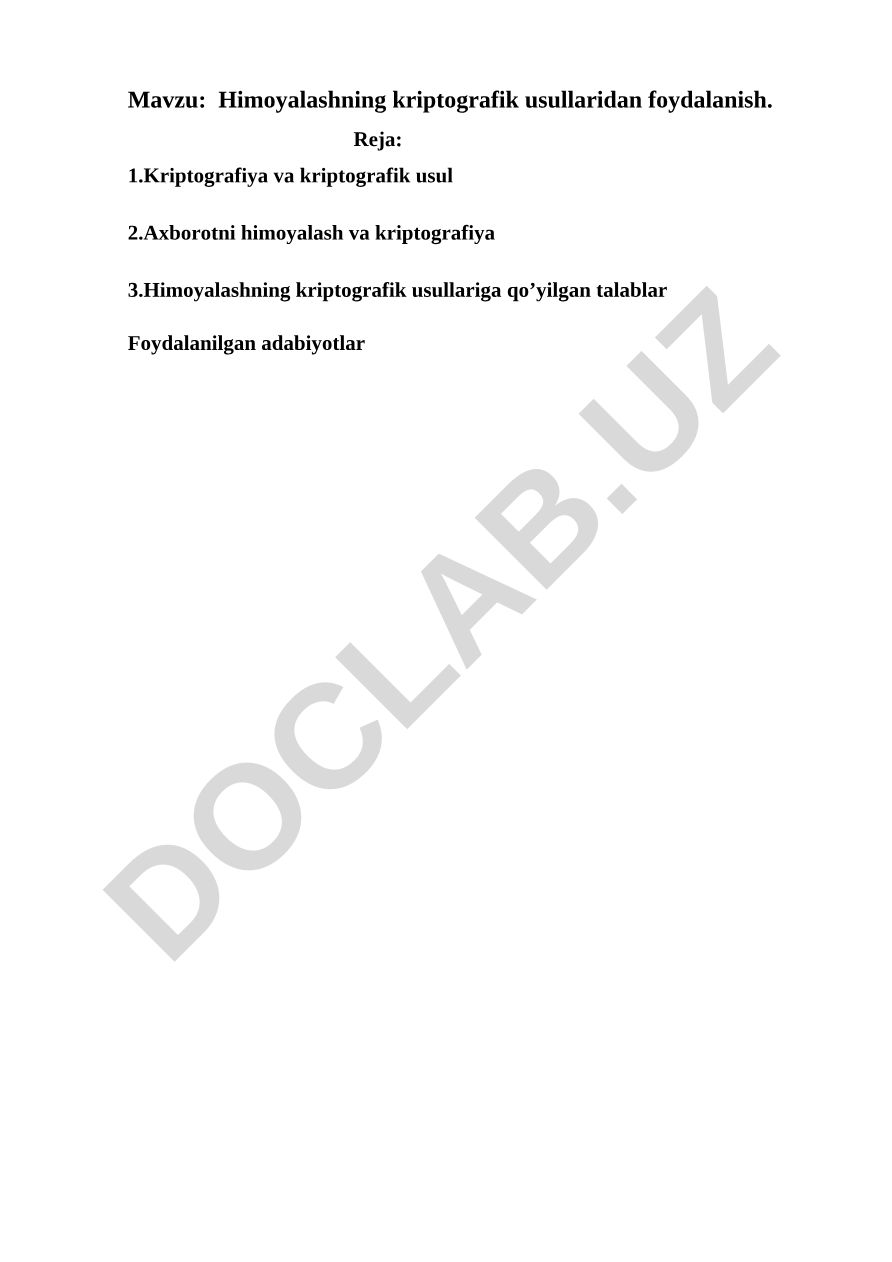 Himoyalashning kriptografik usullaridan foydalanish