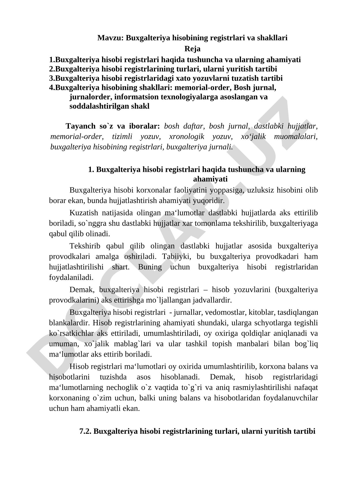 Buxgalteriya hisobining registrlari va shakllari
