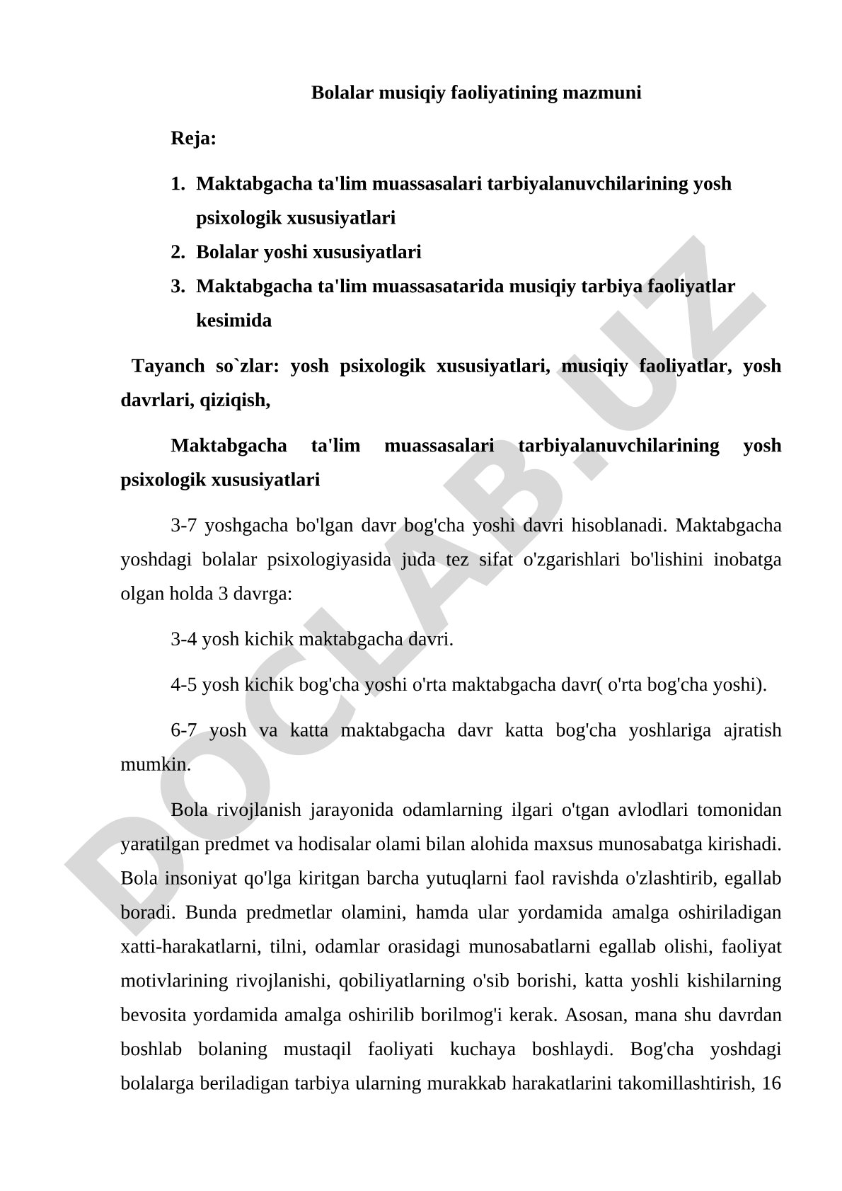 Bolalar musiqiy faoliyatining mazmuni