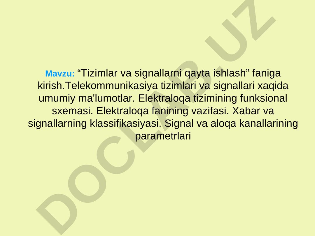 Tizimlar va signallarni qayta ishlash faniga kirish