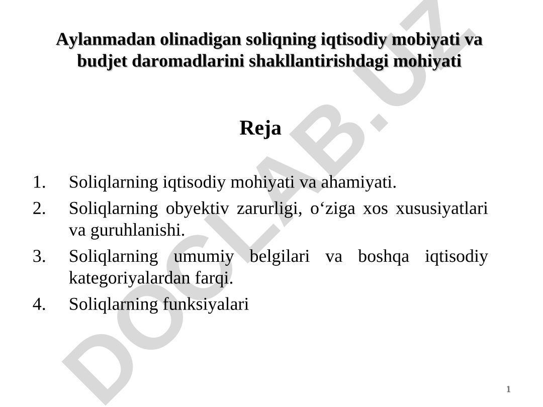 Soliqlarning iqtisodiy mohiyati va ahamiyati