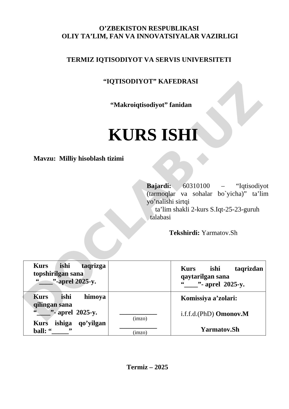 Makroiqtisodiyot kurs ishi