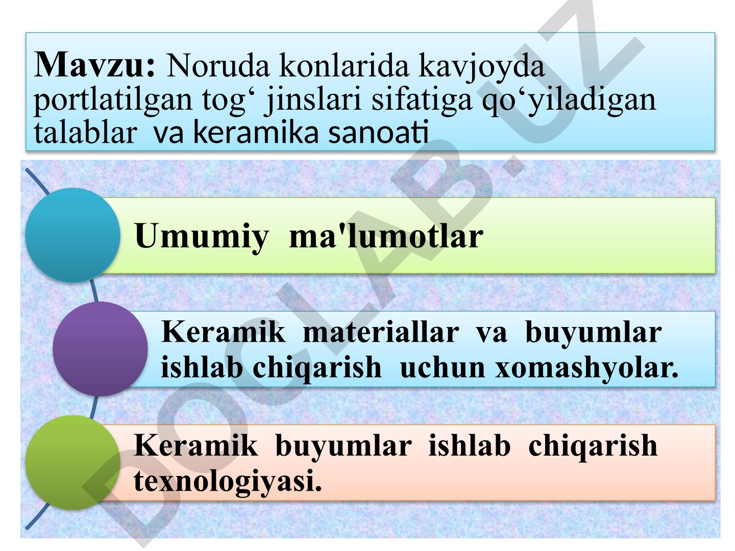 Noruda konlarida kavjoyda portlatilgan tog‘ jinslari sifatiga qo‘yiladigan talablar va keramika sanoati