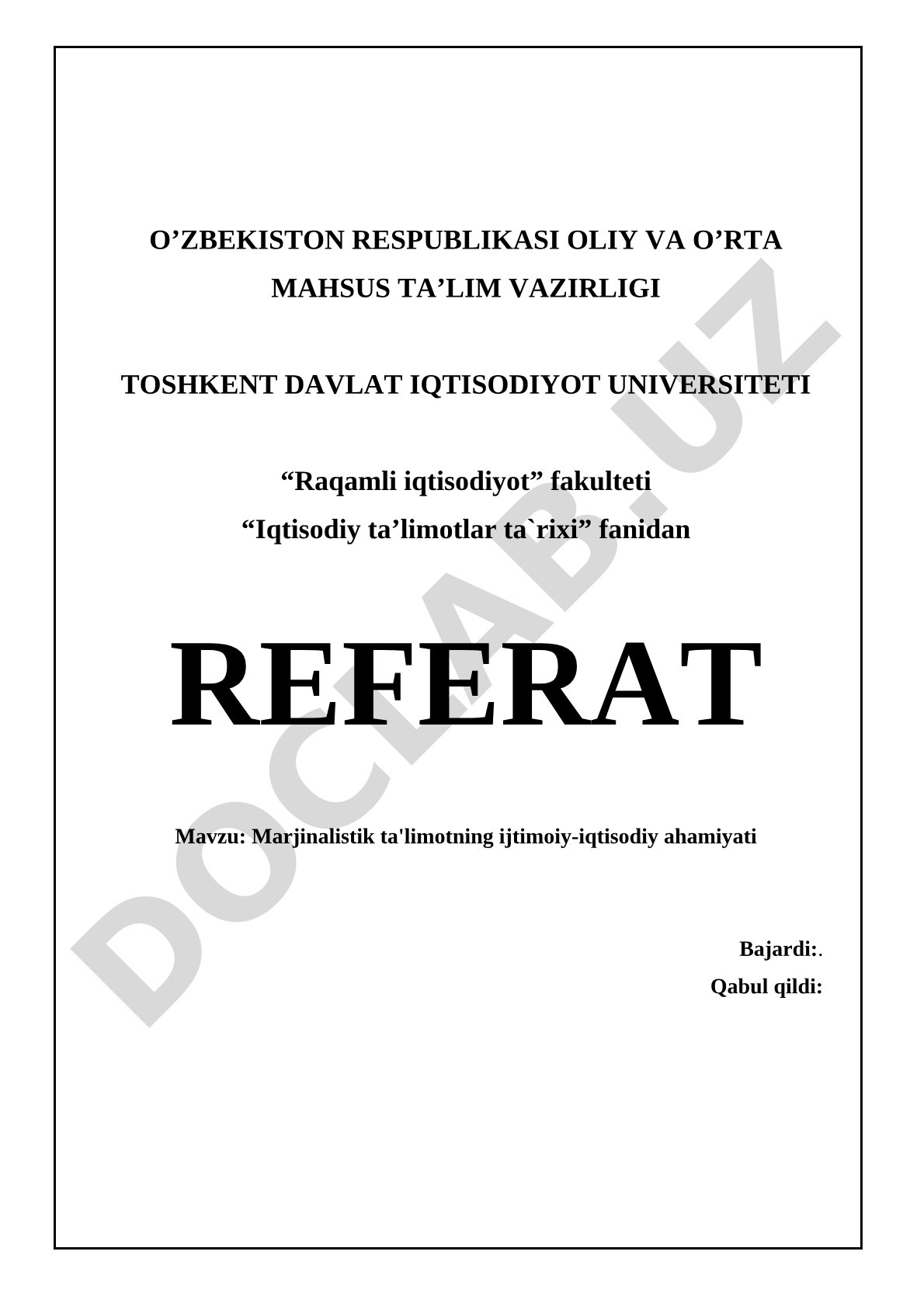 Iqtisodiy ta'limotlar tarixi referati