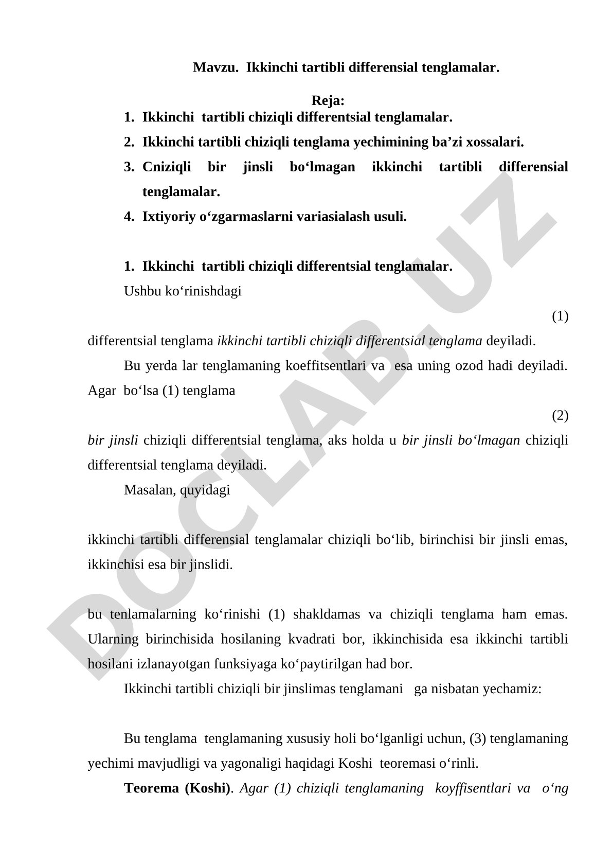 Ikkinchi tartibli differensial tenglamalar