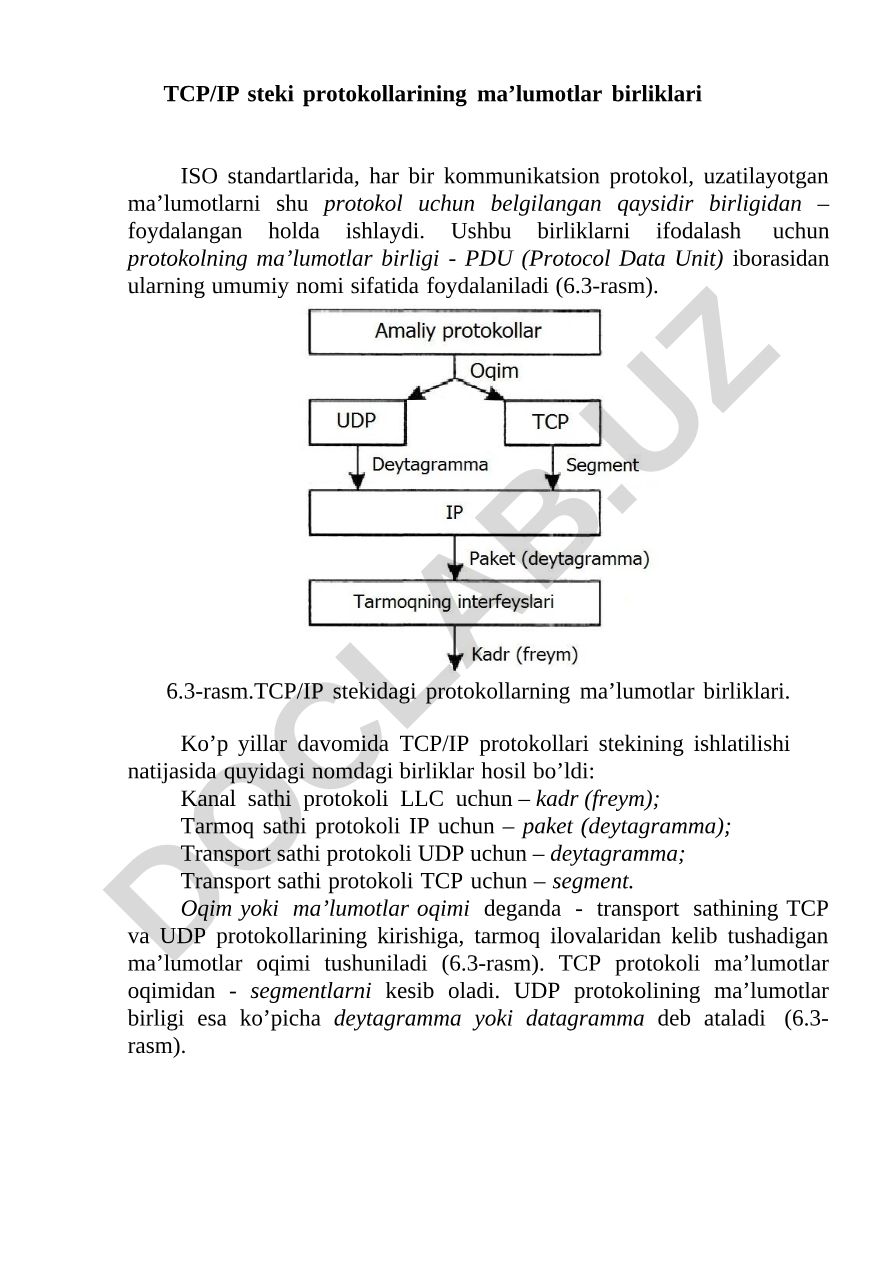 TCP/IP steki protokollarining ma’lumotlar birliklari