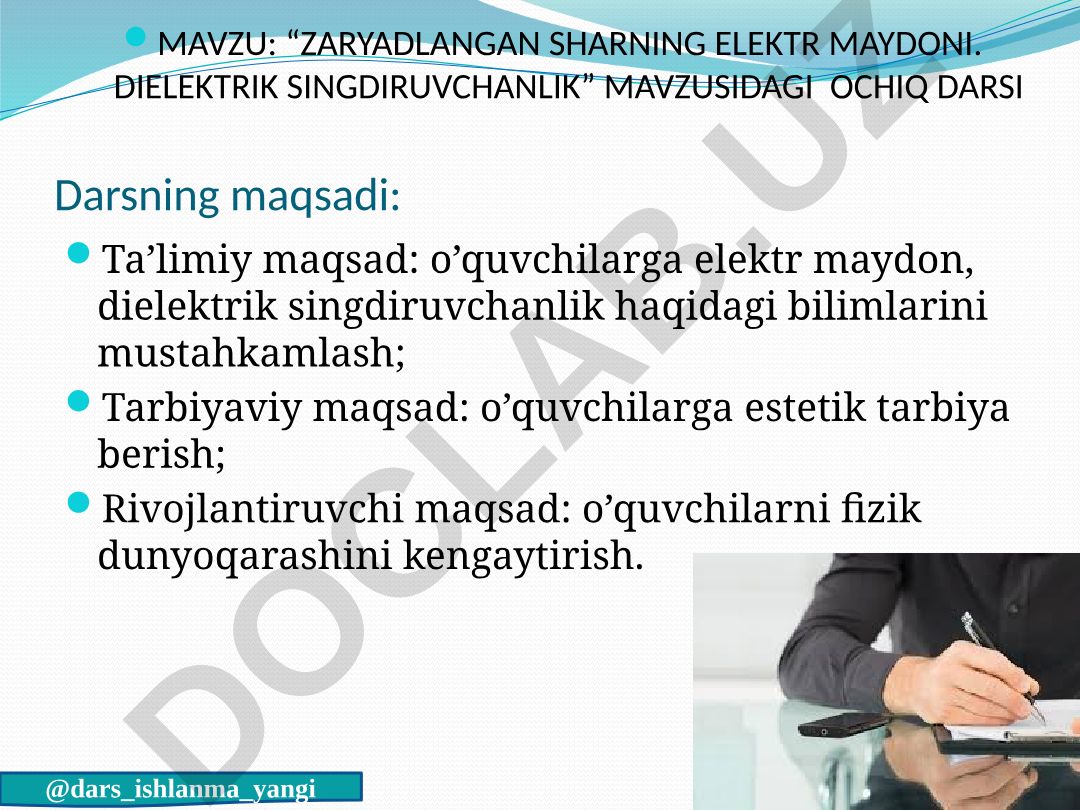ZARYADLANGAN SHARNING ELEKTR MAYDONI. DIELEKTRIK SINGDIRUVCHANLIK