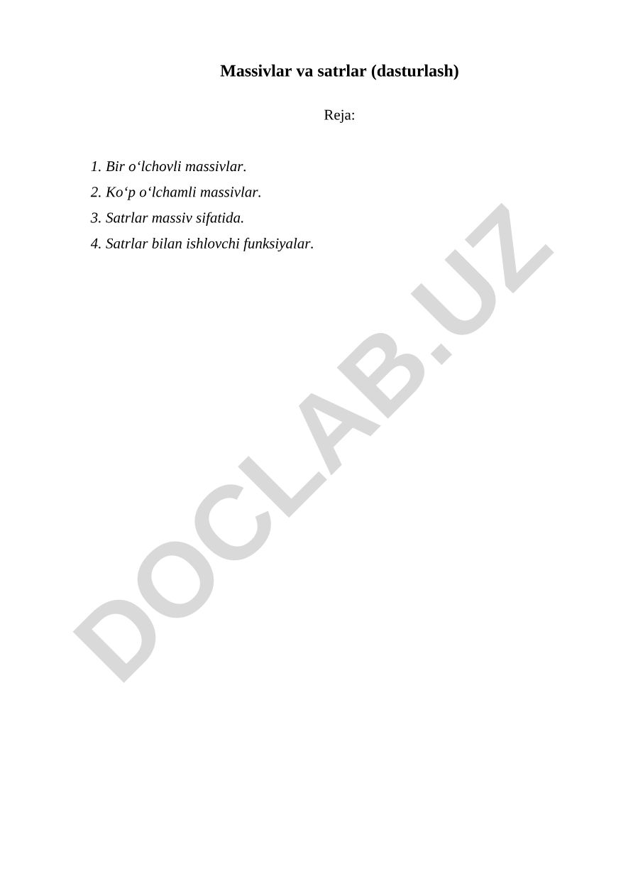 Massivlar va satrlar (dasturlash)