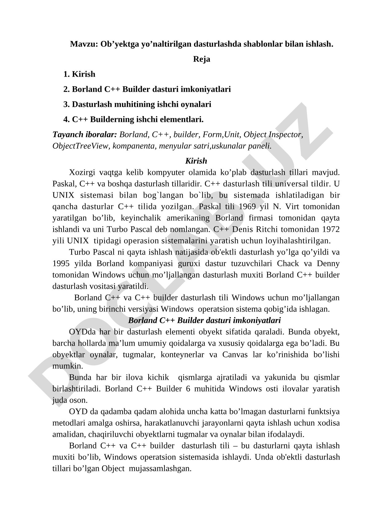 Ob’yektga yo’naltirilgan dasturlash kurs ishi