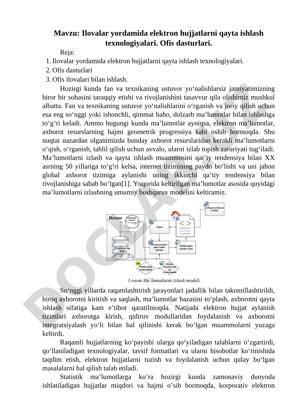 Elektron hujjat qayta ishlash texnologiyalari kurs ishi