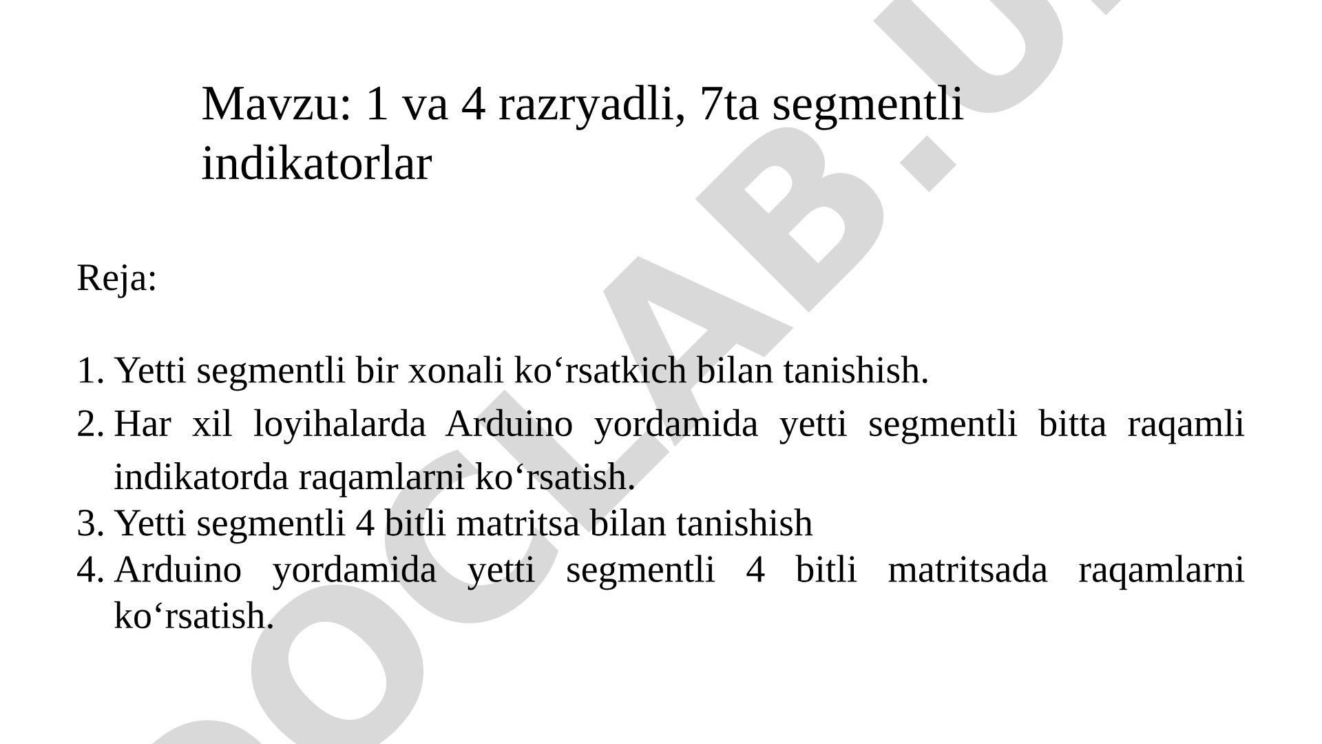 Yetti segmentli indikator taqdimoti